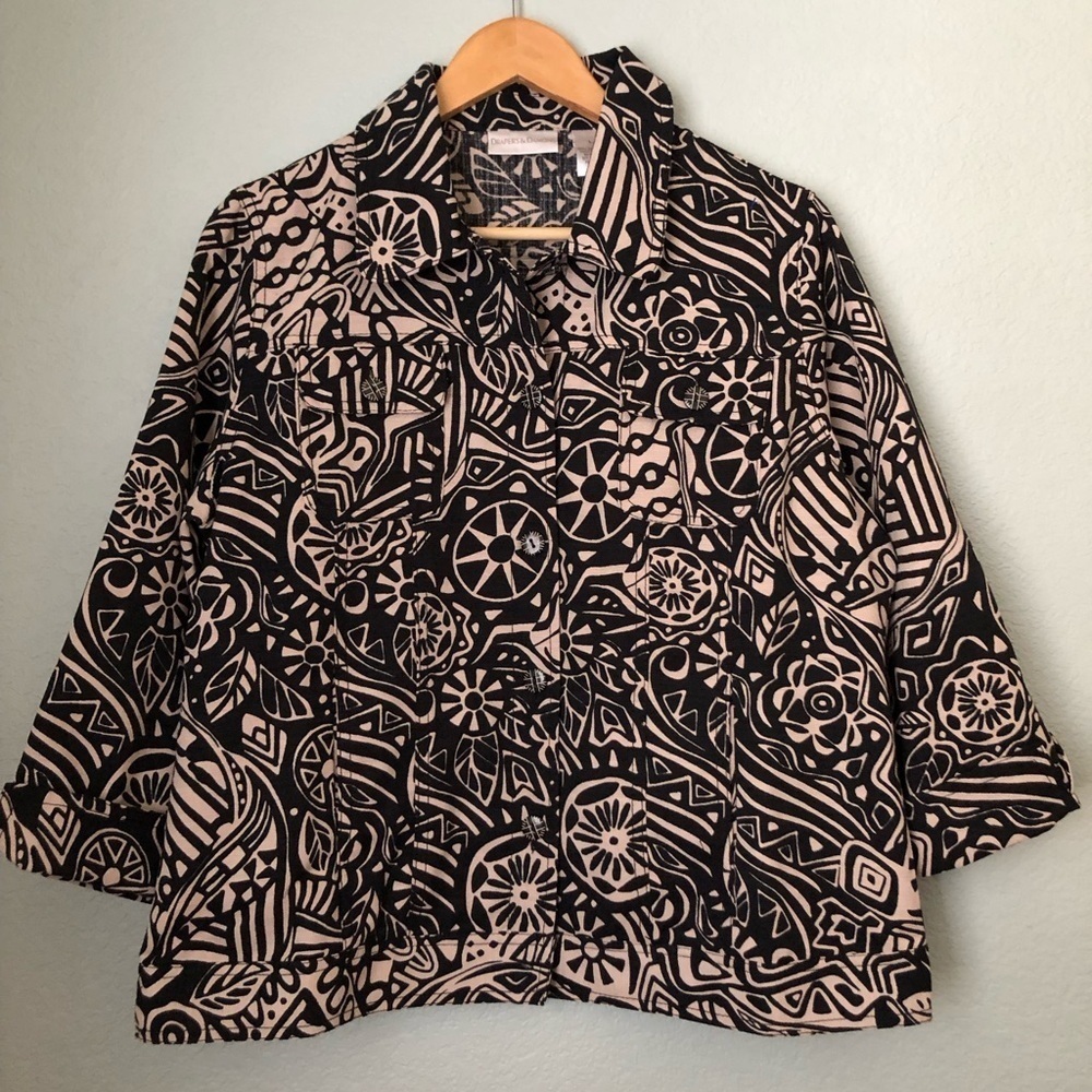 Drapers & Damons Black and Khaki Patterned Jacket Womens Large